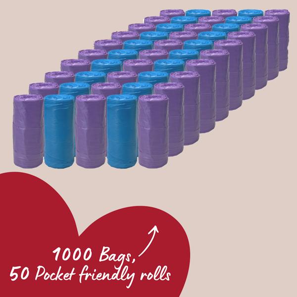 1000 Poop Bags - 40 Rolls of 25 Bags With Tie Handles