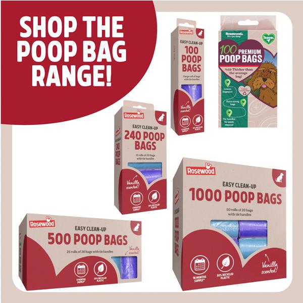 1000 Poop Bags - 40 Rolls of 25 Bags With Tie Handles