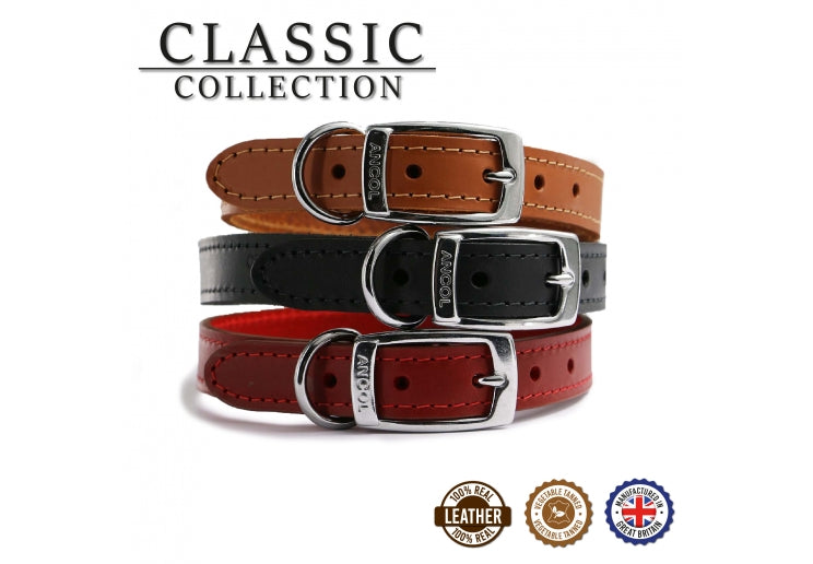 Ancol Classic Red Leather Dog Collar 45-54cm Size 6