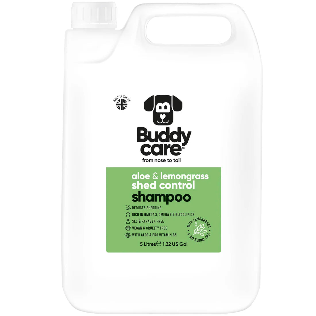 Buddycare 5 Litre Dog Shampoo - Shed Control Aloe & Lemongrass - 5L / 1.32 Gal