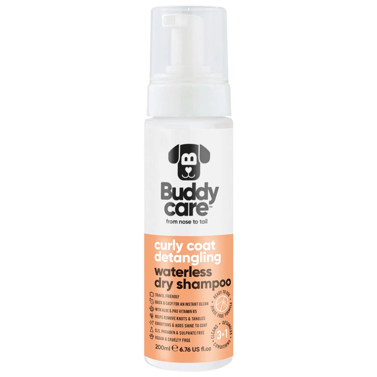 Buddycare Waterless Dog 3in1 Curly Coat Shampoo Conditioner - 200ml / 6.76 fl oz