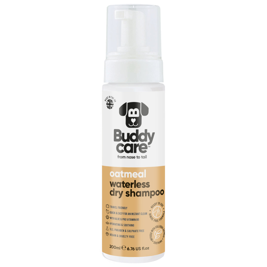 Buddycare Waterless Dry Dog Shampoo - Oatmeal - 200ml
