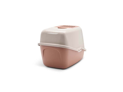 Savic Nestor Cat Litter Box with Flap Door - Champagne Pink/Tuscan Red