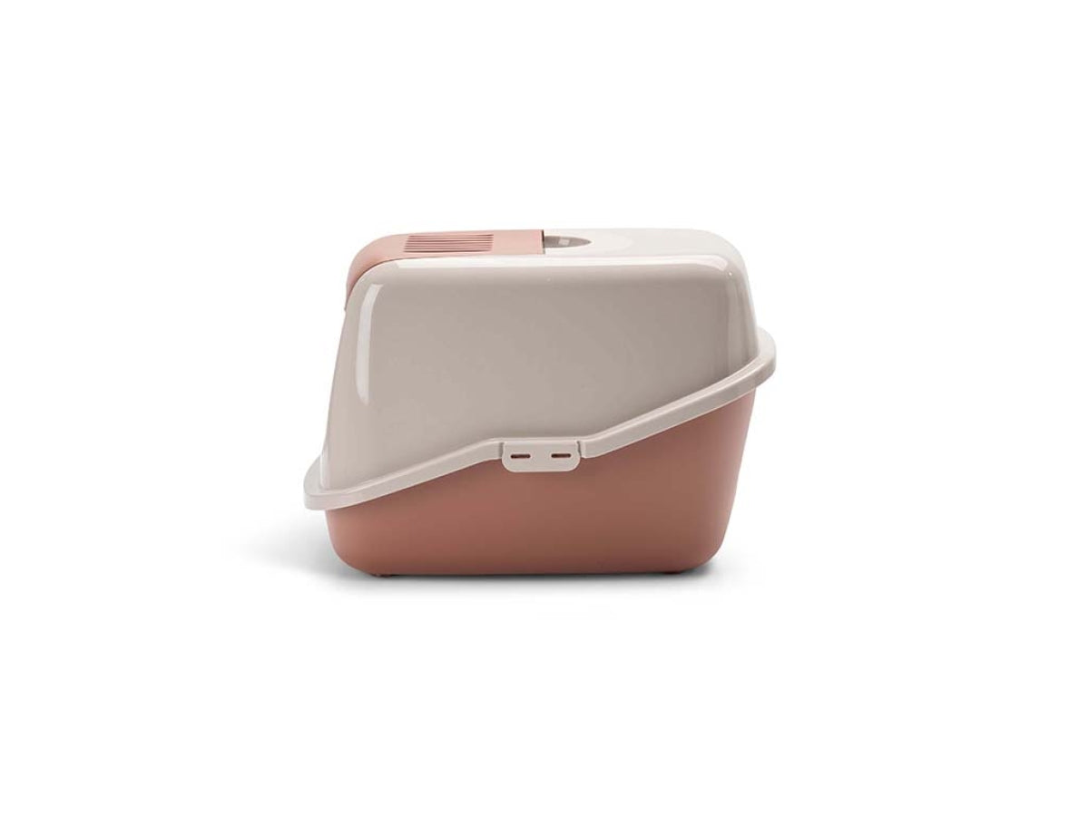 Savic Nestor Cat Litter Box with Flap Door - Champagne Pink/Tuscan Red