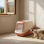 Savic Nestor Cat Litter Box with Flap Door - Champagne Pink/Tuscan Red