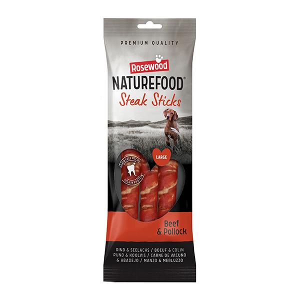 Naturefood Dog Treats - Steak Sticks Beef - Large 3pc 240g