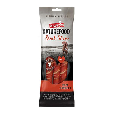 Naturefood Dog Treats - Steak Sticks Beef - Large 3pc 240g