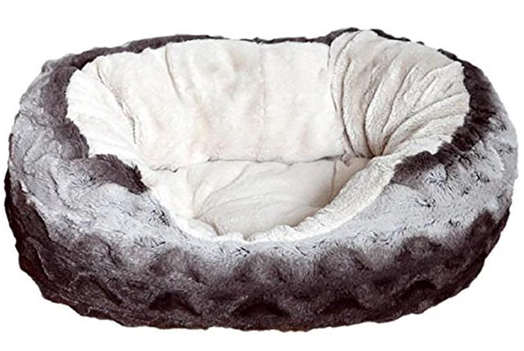 Grey & Cream Snuggle Plush Dog Bed 25"