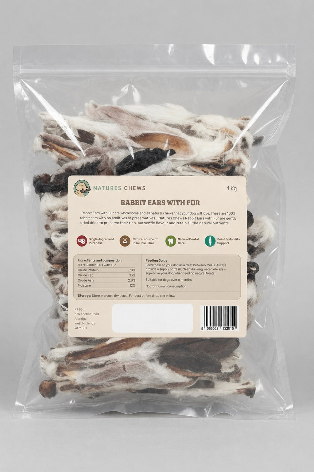 Natures Chews Rabbit Ear with Hair 1kg Bag