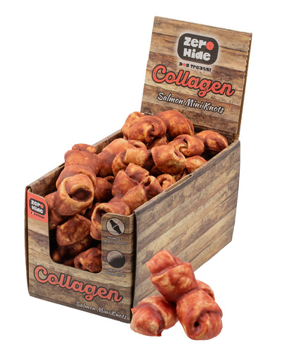 Zero Hide Collagen Salmon Mini Knots with Display Box 1.6kg (approximately 32 pieces)