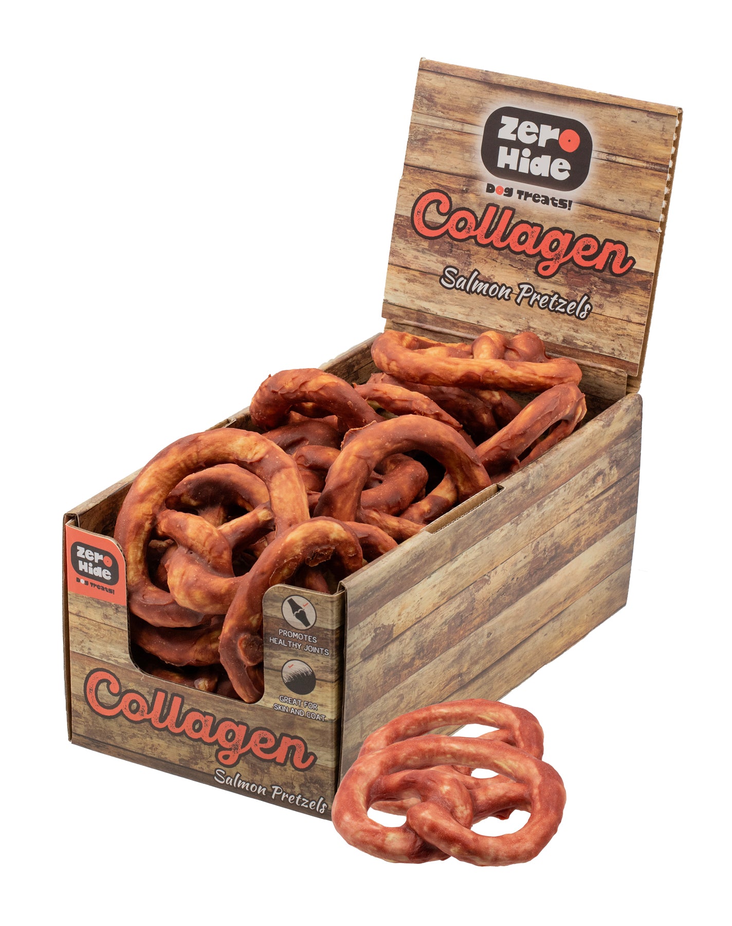 Zero Hide Collagen Salmon Pretzels 0.8kg with Display Box (approximately 16 pieces)