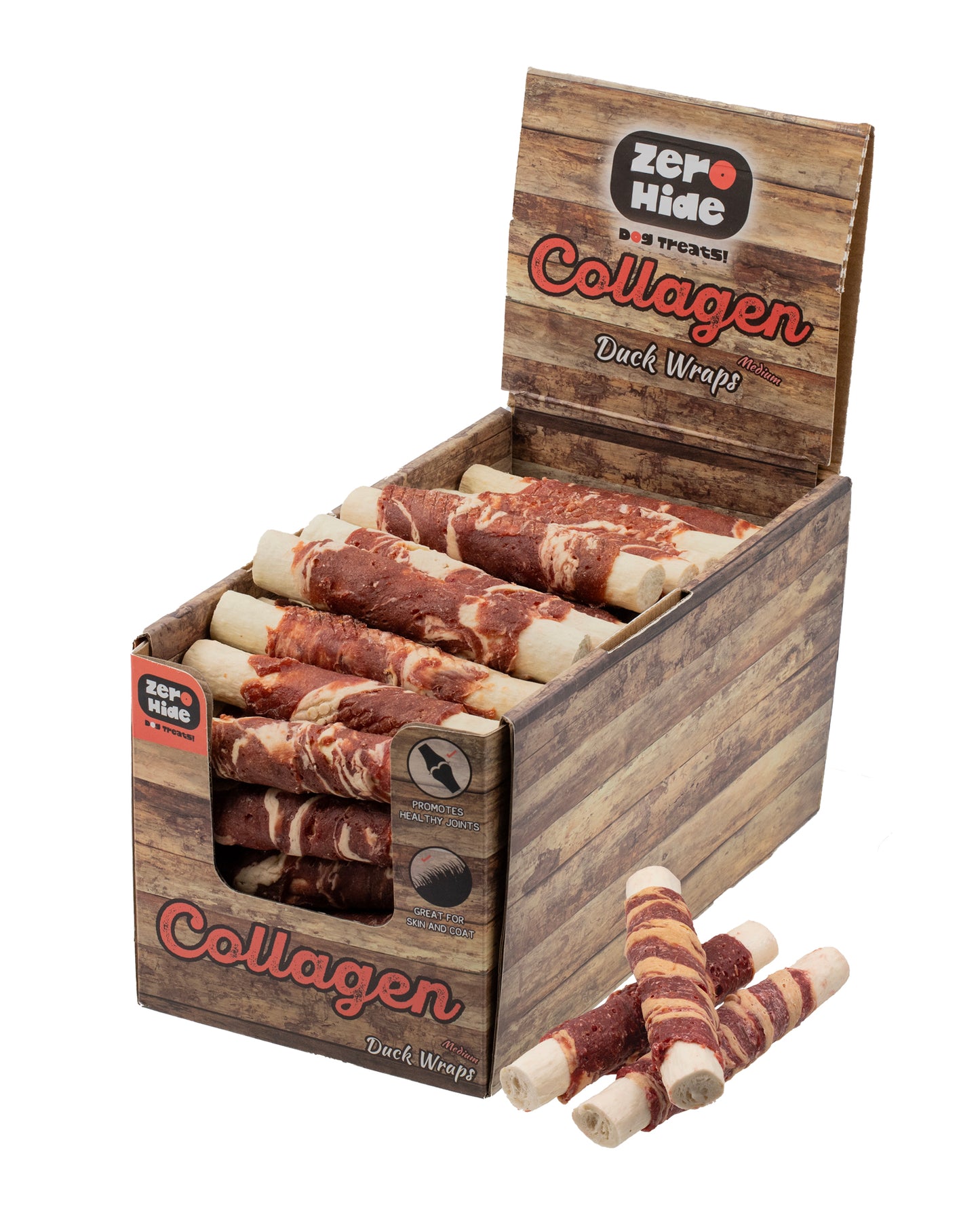 Zero Hide Medium Collagen Duck Wraps 1.8kg with Display Box (approximately 48 pieces)