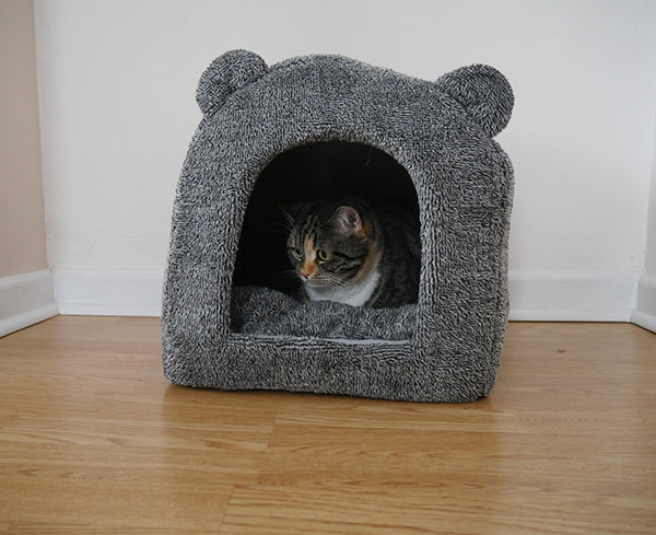 Grey Teddy Bear Cat Bed