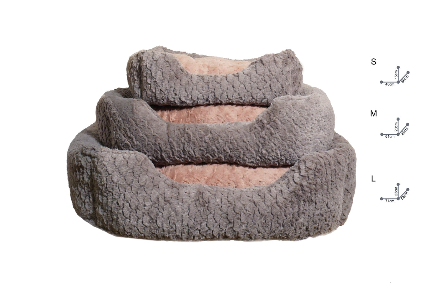 Grey & Pink Plush Square Bed 46x36cm