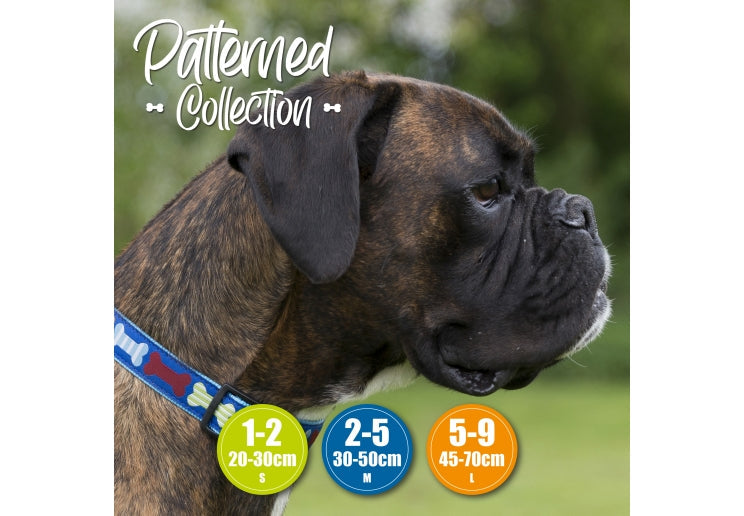 Bone Patterned Navy Reflective Collar Size 1-2